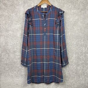Cloth & Stone Anthropologie Ruffled Shirt Dress XL Plaid‎ Brushed Long Sleeve